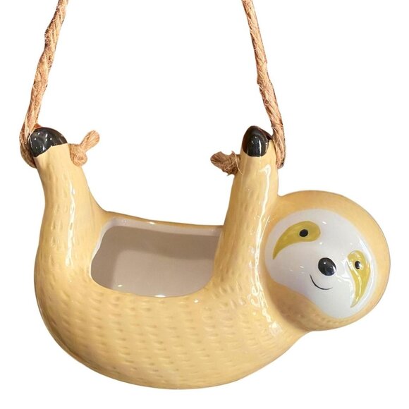 Ceramic Sloth Air-Plant Holder • Beige Sloth Planter • Cute Succulent Pot - Picture 3 of 7